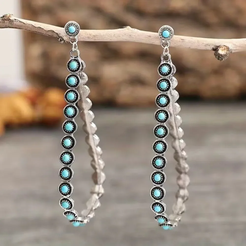 ✨🆕✨ Unique BOHO Silver Turquoise Decor Water Drop Dangle Earrings✨